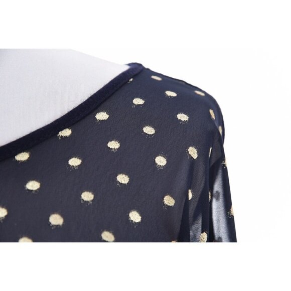 Bobeau Womens Oversized Sheer Tunic Top Metallic Gold Dot Print Blue Sz Medium - Picture 4 of 9
